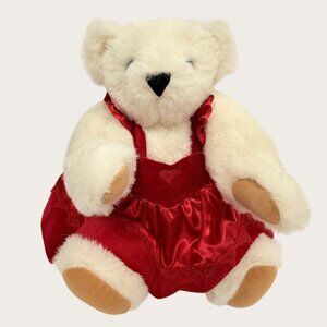 Vermont Teddy Bear Sweetheart Bear Jointed Arms Legs Red Satin Velvet Dress